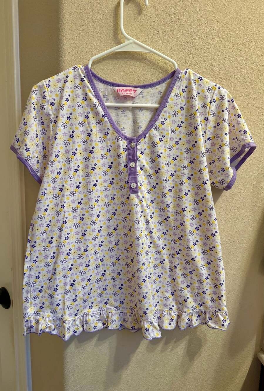 2 piece Happy By Vanee Floral Pajama Set White Purple